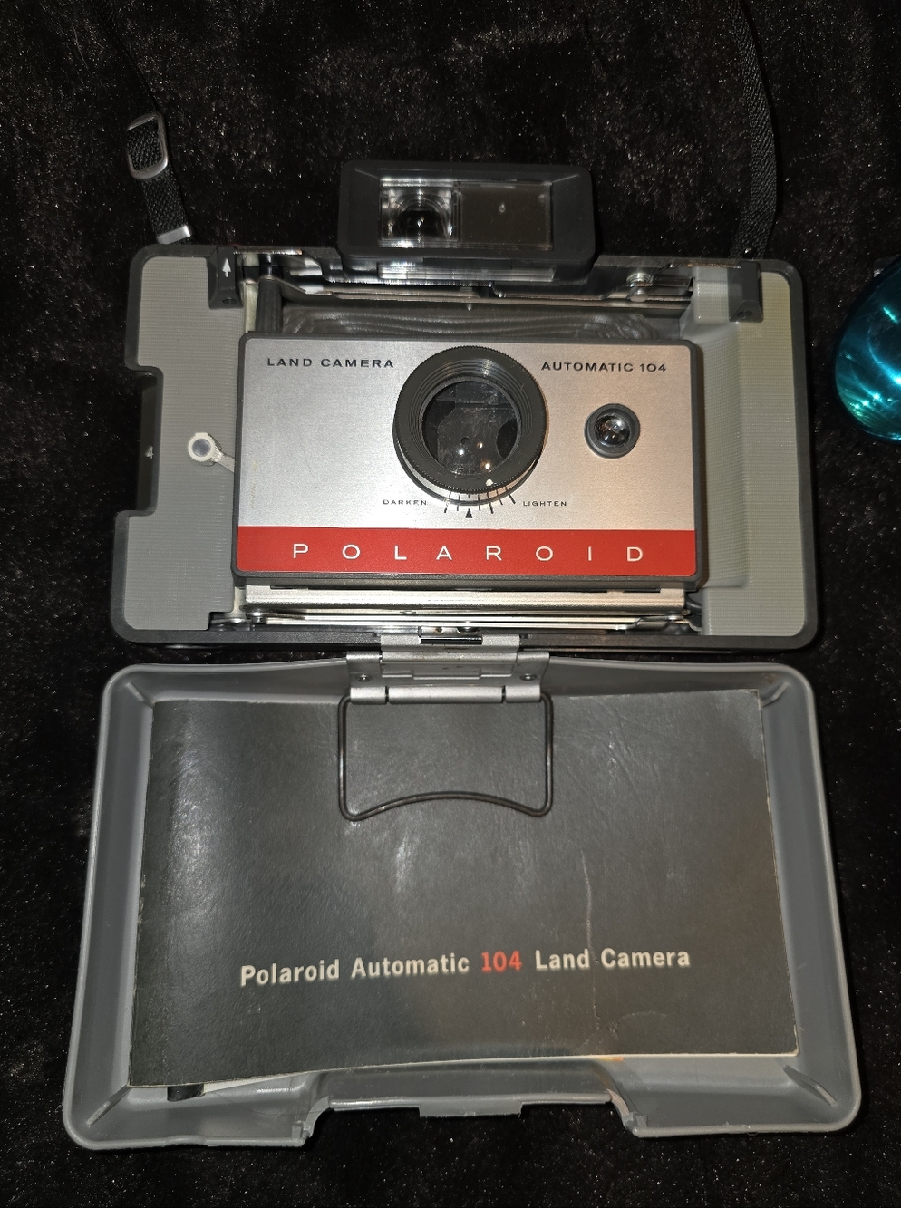 Vintage Polaroid 104 Automatic Land Camera w/ Leather Case, Manuals & Flash